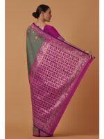 Olive Banarasi Silk Woven Saree with Unstitched Blouse - Image 4