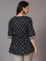 Black Printed Cotton A-Line Kurti - Image 4