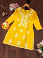 Cotton Kurta for Women – Lakhnavi Chikankari Embroidered Ladies Kurti, Stylish Girls Top, Ethnic Half Kurtas, Tunic Design Woman Kurtis - Image 2