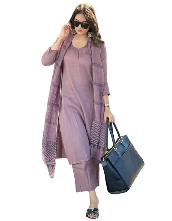 51suEsggRLL._SX569_.jpg Women's Rayon Blend Straight Solid Kurta with Pant & Dupatta - Image 1