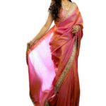 Women's Tissue Embellished Lace Work Saree with Unstitched Blouse Piece