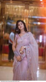 Women's Voilet Pink Sequenced Jimmi Chu Silk Saree With Blouse Piece Material - Image 3