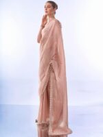 Women's Chiffon All Over Fix Diamond & Lace Work Saree With Art Silk Matching Unstitched Blouse Piece - Image 2