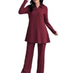 Women's Solid Color Two-Piece Set | Long Sleeve Top & Wide Leg Pants Co-ord Set