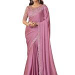 Women's And Girls Embroidery Lace & Sequence Embroidery Chiffon Saree With Unstitched Blouse Piece