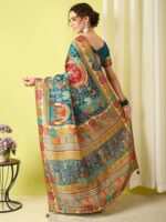 Teal Woven Viscose Saree with Unstitched Blouse - Image 2