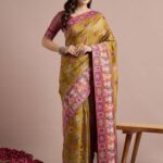 Mustard Woven Viscose Saree with Unstitched Blouse