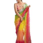 Women's Multicolor Georgette Embroidered Saree With Unstitched Blouse