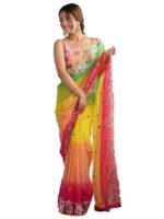 Women's Multicolor Georgette Embroidered Saree With Unstitched Blouse