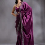 Purple Silver Stonework Satin Saree