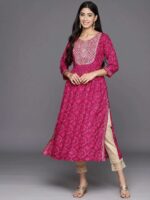 Magenta Printed Rayon A-Line Kurta - Image 4