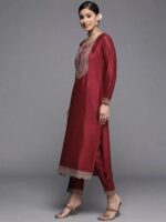 Maroon Yoke Design Silk Kurta - Image 3