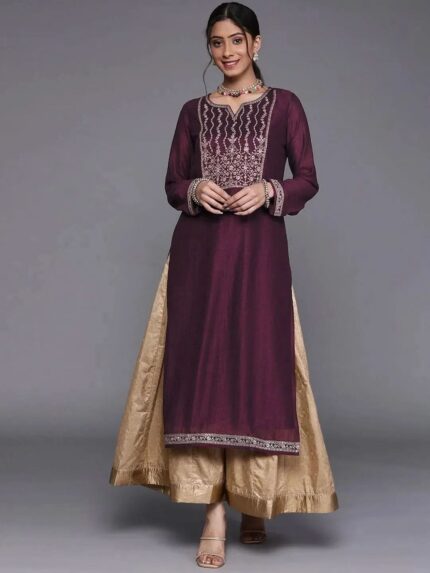 Purple Yoke Design Silk Kurta