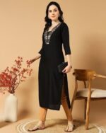 Women Embroidered Straight Kurta - Image 4